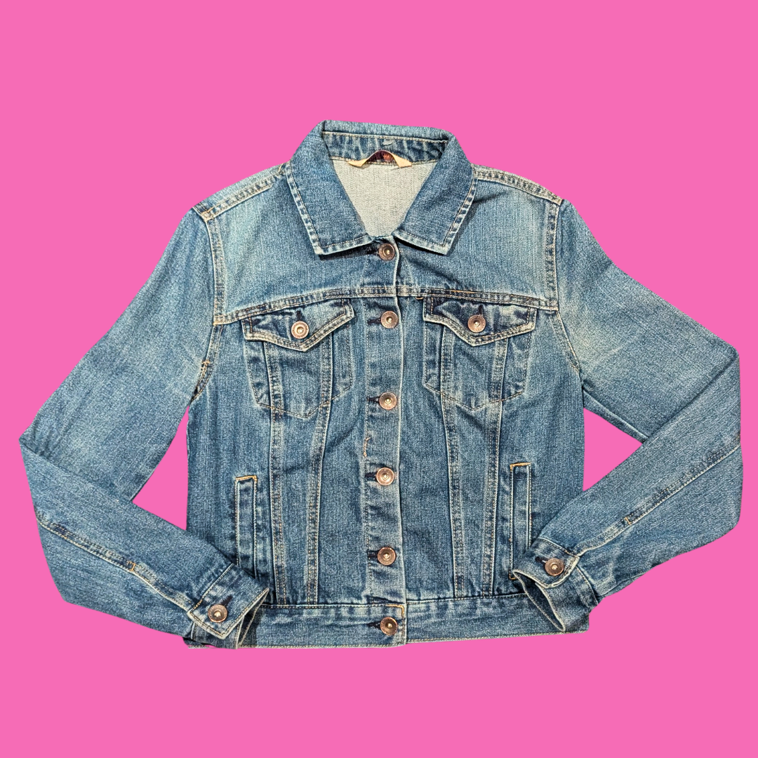 T-shirt à motifs de champignons psychédéliques et veste en jean taille S pour femme