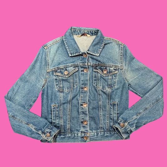 T-shirt à motifs de champignons psychédéliques et veste en jean taille S pour femme