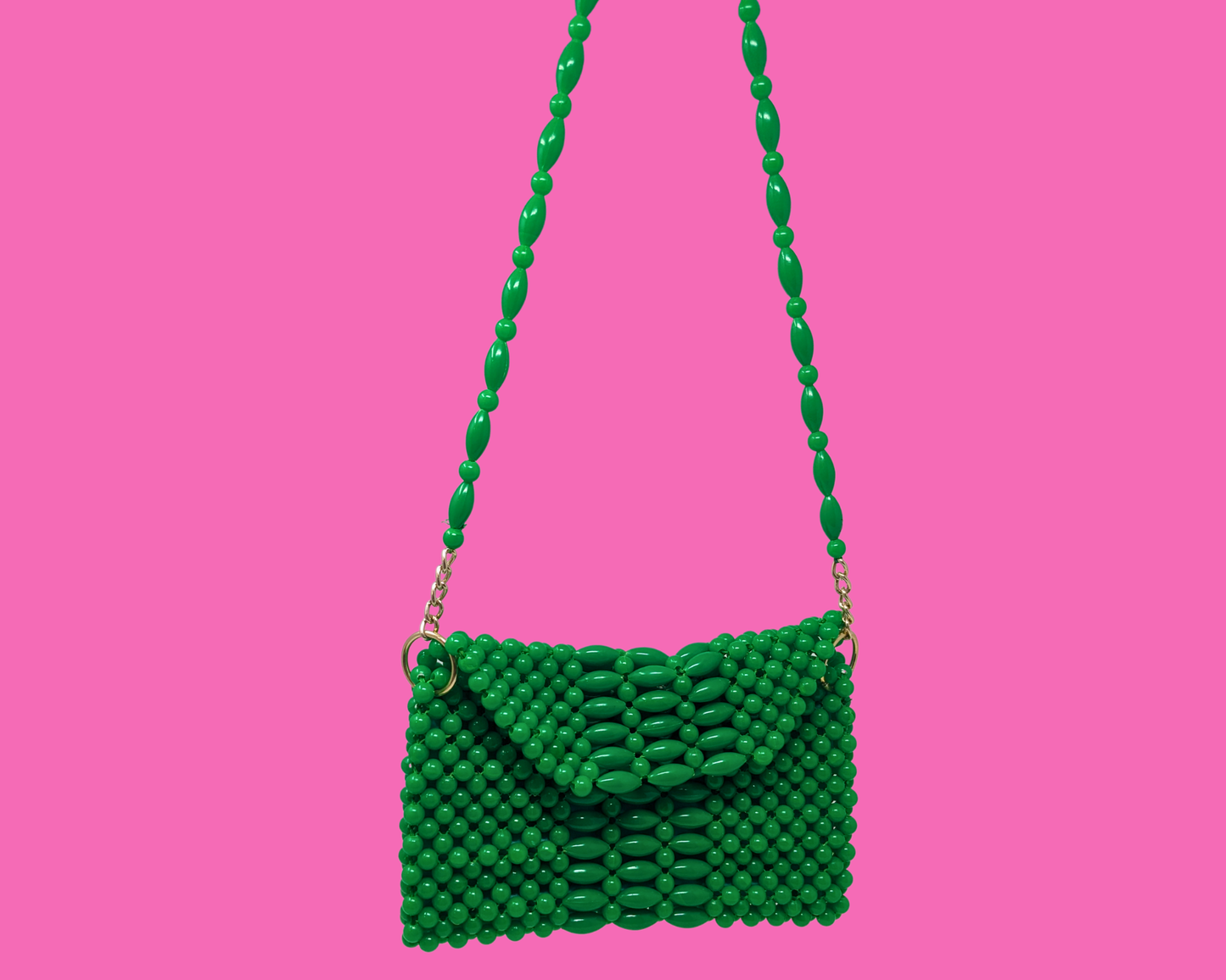 Petit sac vert perlé vintage des années 1960