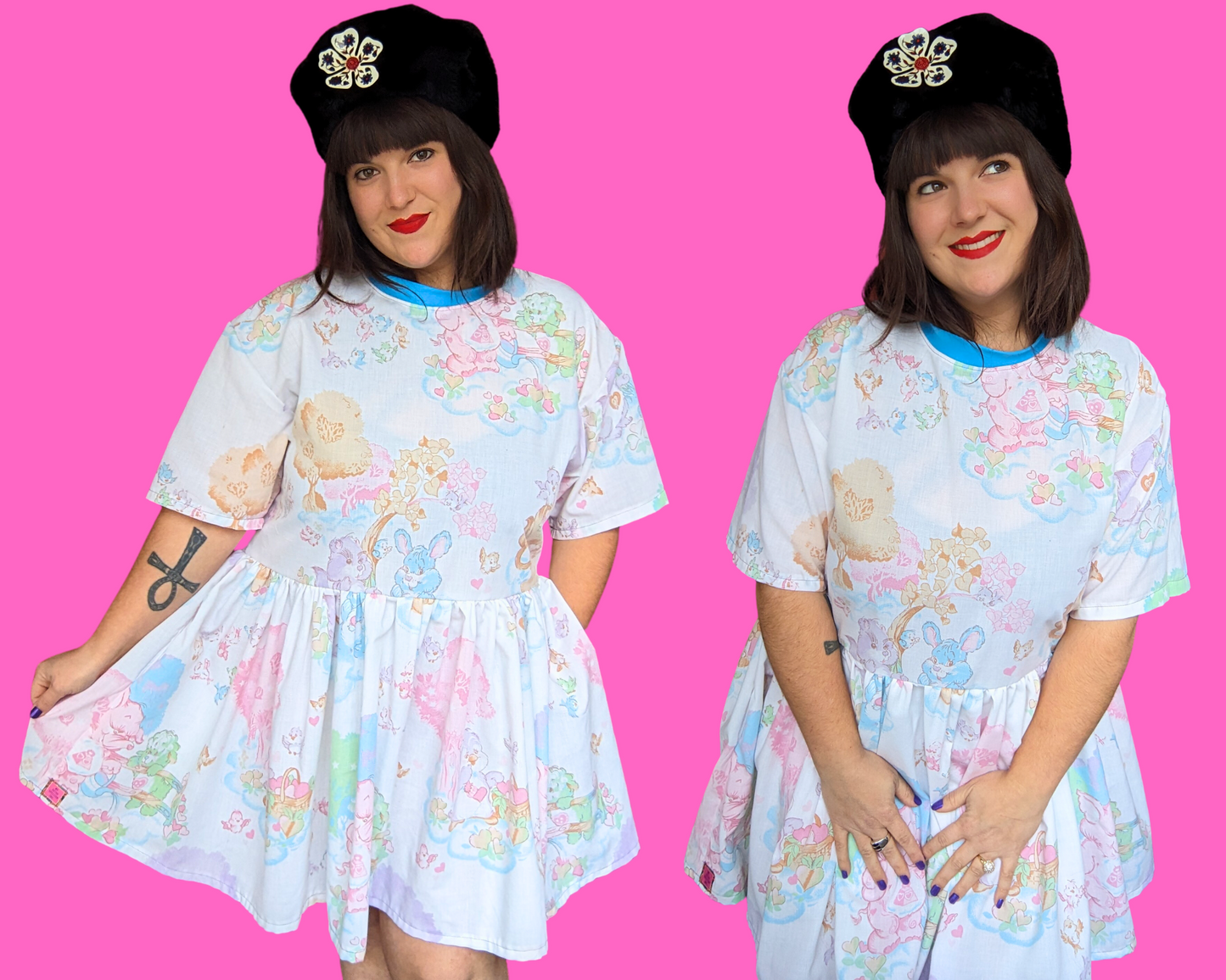 Handmade, Upcycled Carebears Bedsheet T-Shirt Dress Fits S-M-L-XL