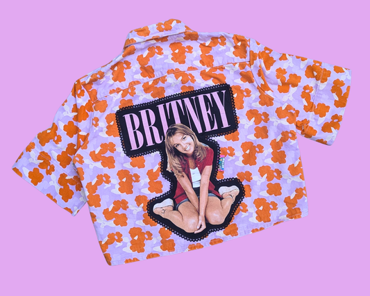 Handmade, Upcycled Britney Spears, Short Sleeves, Floral Denim Jacket Size XS