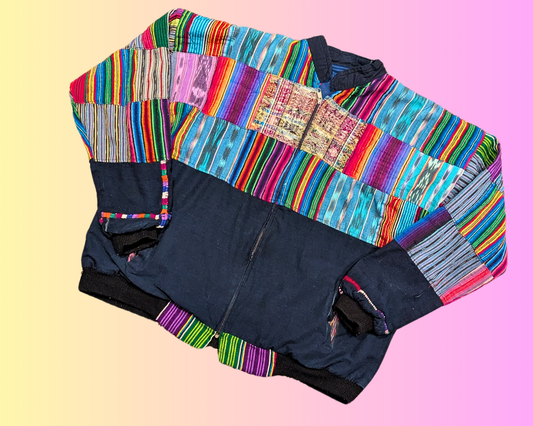Blouson aviateur vintage patchwork Guatemala des années 1990, taille XL