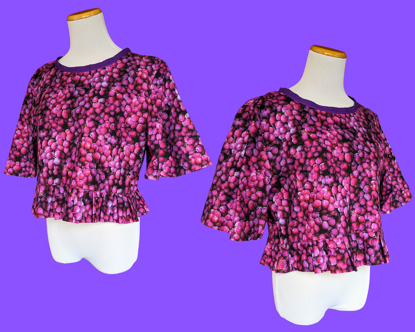 Handmade, Upcycled Purple Grapes Blouse Size M