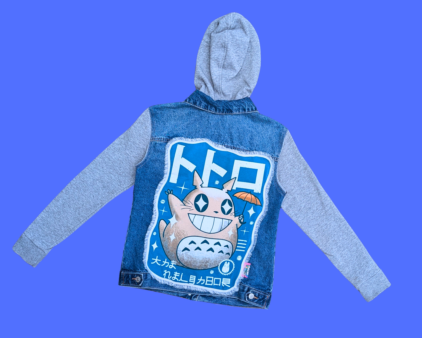 Handmade, Upcycled My Neighbor Totoro Hoodie Denim Jacket Size XS