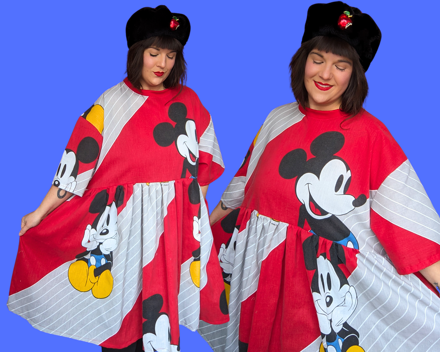 Robe t-shirt rouge Mickey Mouse de Walt Disney, fabriquée à la main et recyclée, taille 2XL