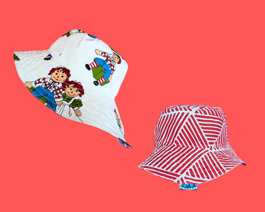 Chapeau bob réversible en tissu Raggedy Ann vintage fait main des années 1980