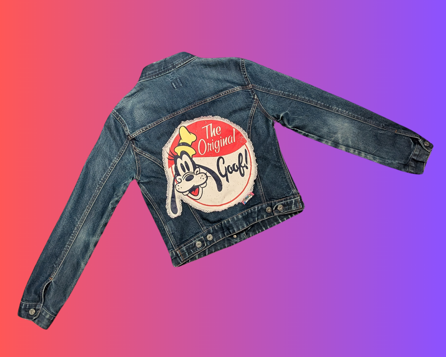 Handmade, Upcycled The Original Goof! Disney Denim Jacket Size M