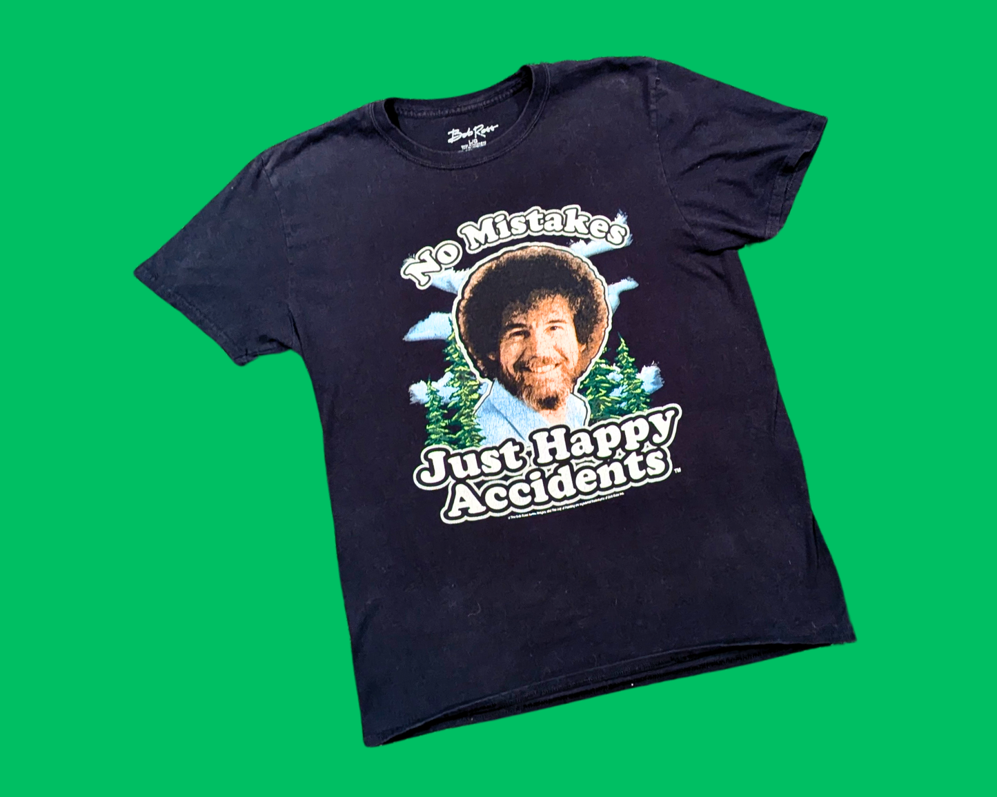 T-shirt Bob Ross Y2K, « Pas d'erreurs, juste des accidents heureux » taille L