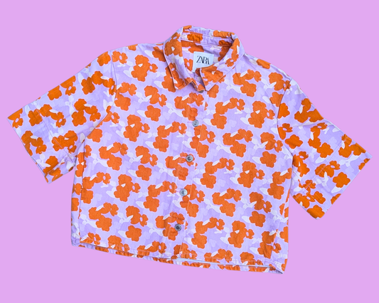 Handmade, Upcycled Britney Spears, Short Sleeves, Floral Denim Jacket Size XS