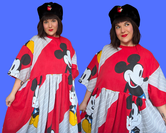 Robe t-shirt rouge Mickey Mouse de Walt Disney, fabriquée à la main et recyclée, taille 2XL
