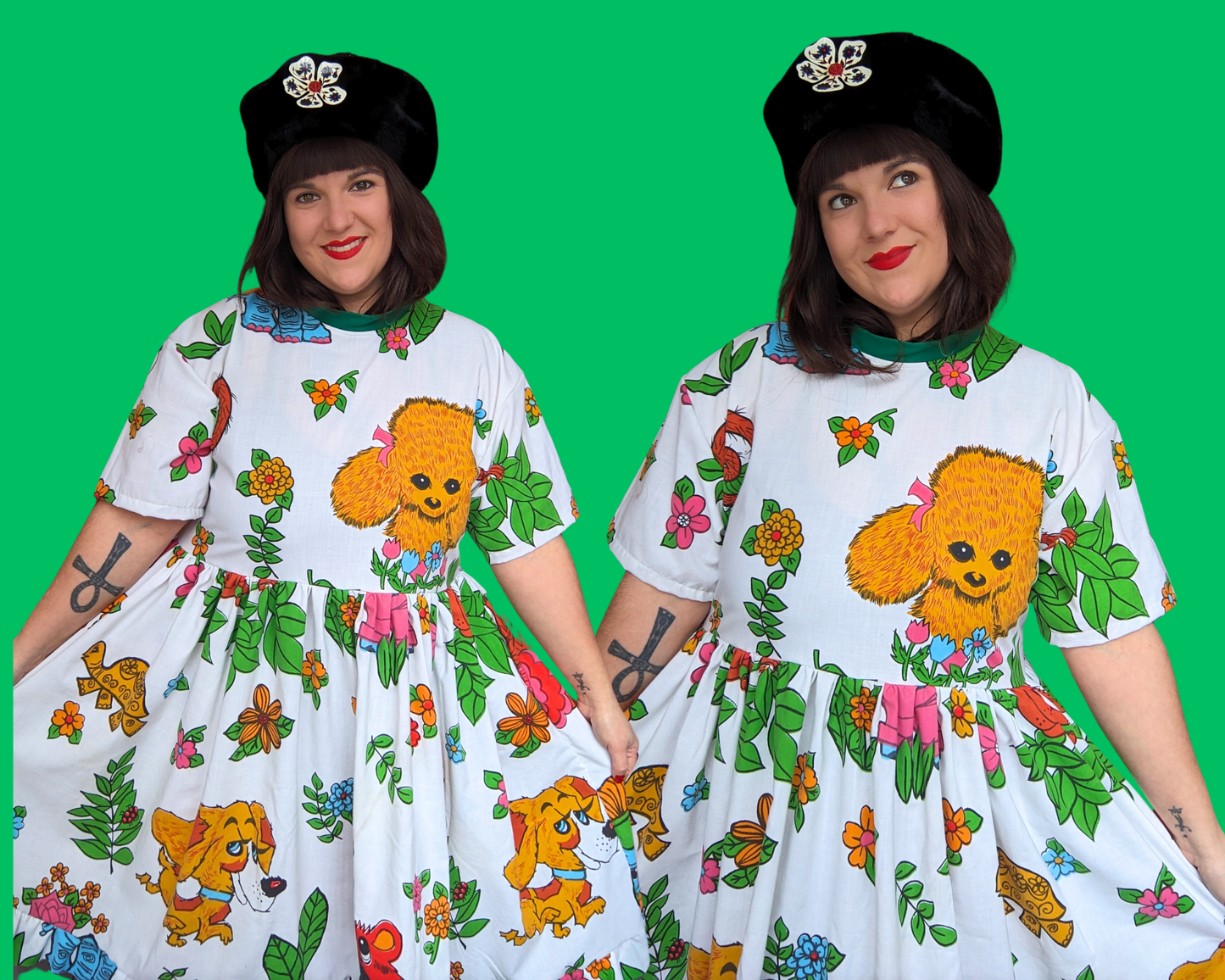 Handmade, Upcycled Vintage 1980's Groovy Animals Patterned Bedsheet T-Shirt Dress Fits Size S-M-L-XL