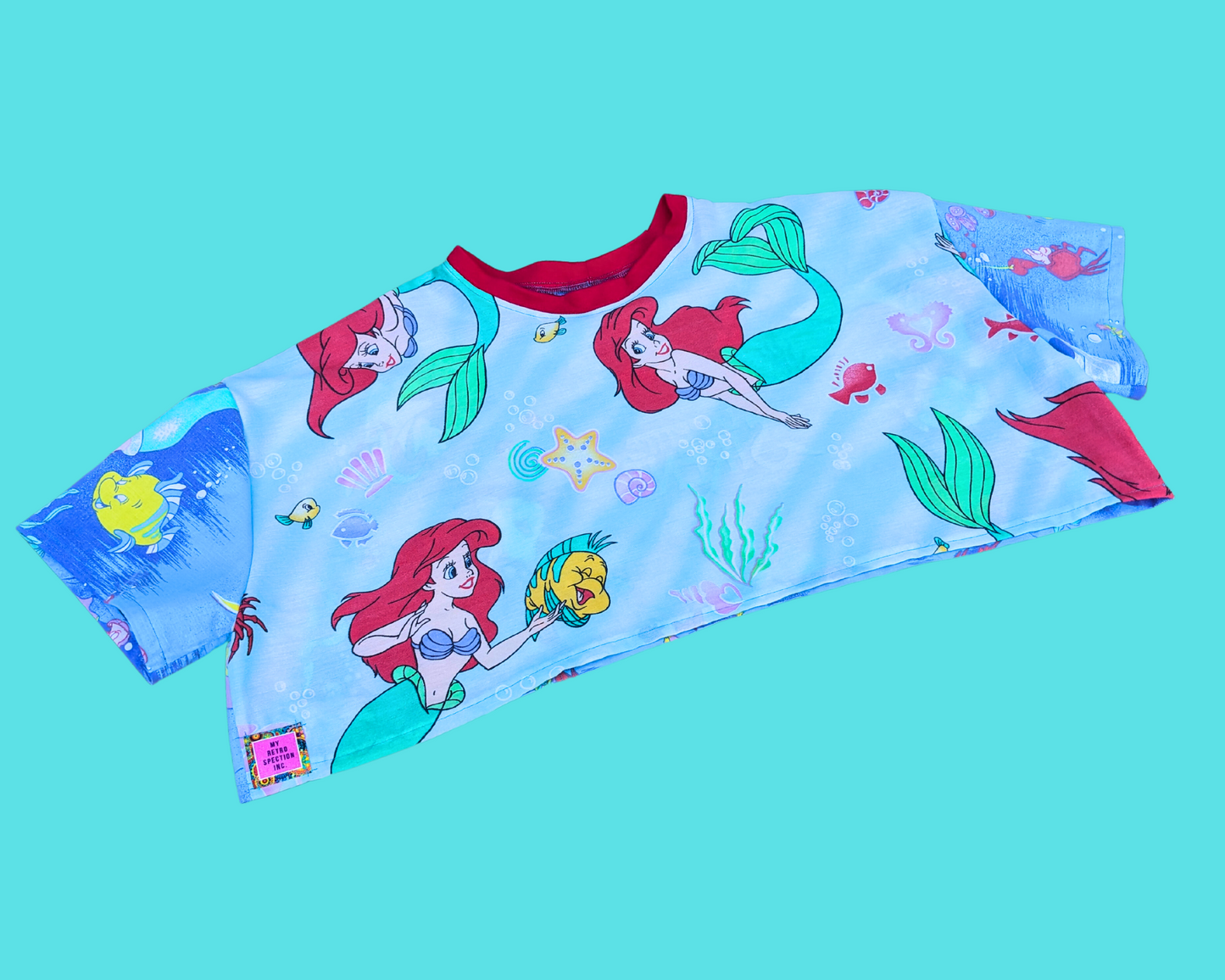 Haut court en drap de lit La Petite Sirène fait main et recyclé, taille 2XL, avec sac banane assorti