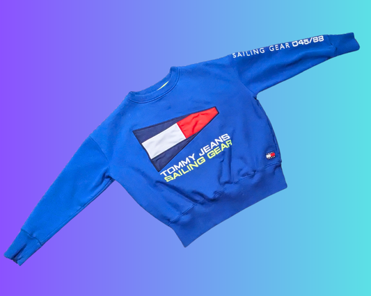 Tommy Hilfiger Y2K, Tommy Jeans Sailing Gear, col rond bleu roi, taille XS