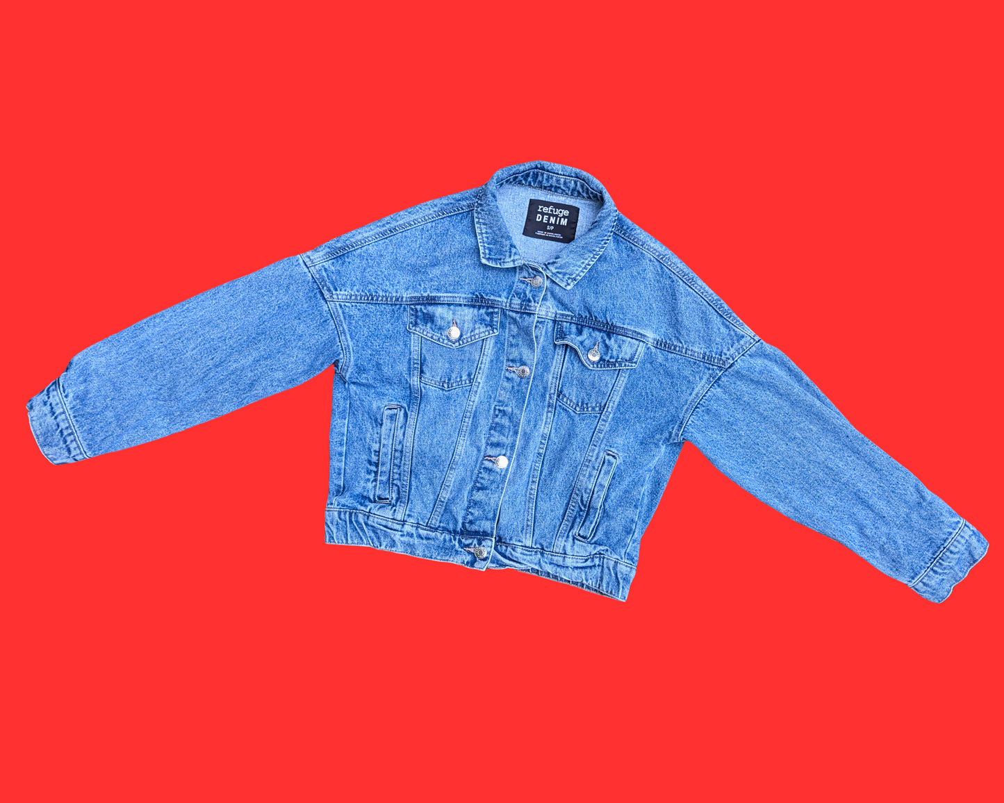 Veste en jean American Idiot, faite main et recyclée, taille S