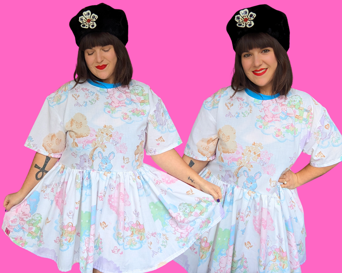 Handmade, Upcycled Carebears Bedsheet T-Shirt Dress Fits S-M-L-XL