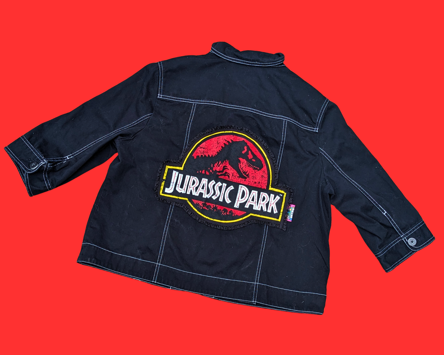 Handmade, Upcycled Jurassic Park Denim Jacket Size XL