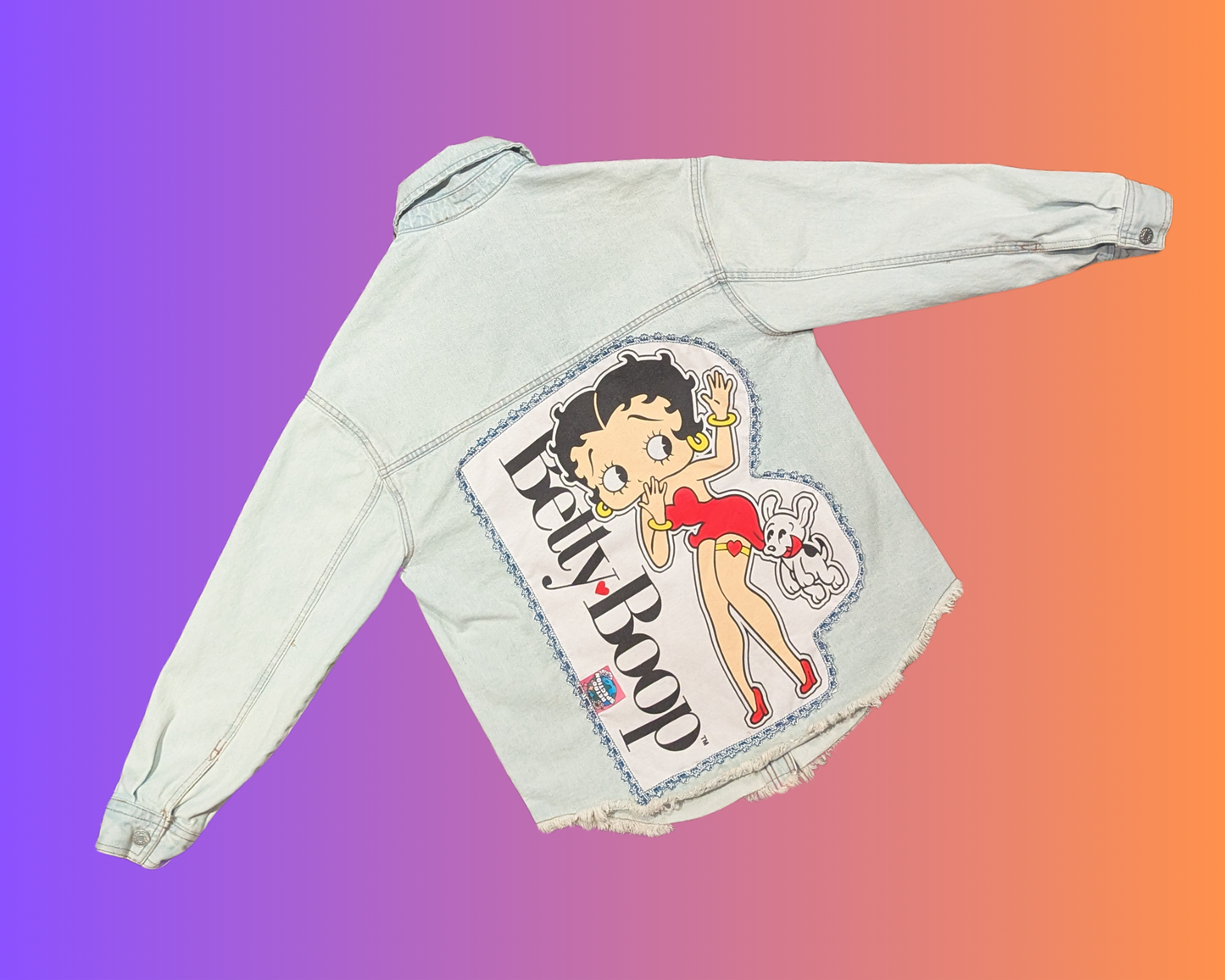 Handmade, Upcycled Betty Boop Denim Jacket Size S