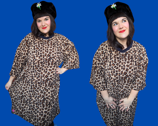 T-shirt couverture imprimé léopard vintage des années 1990, fait main et recyclé, taille XL