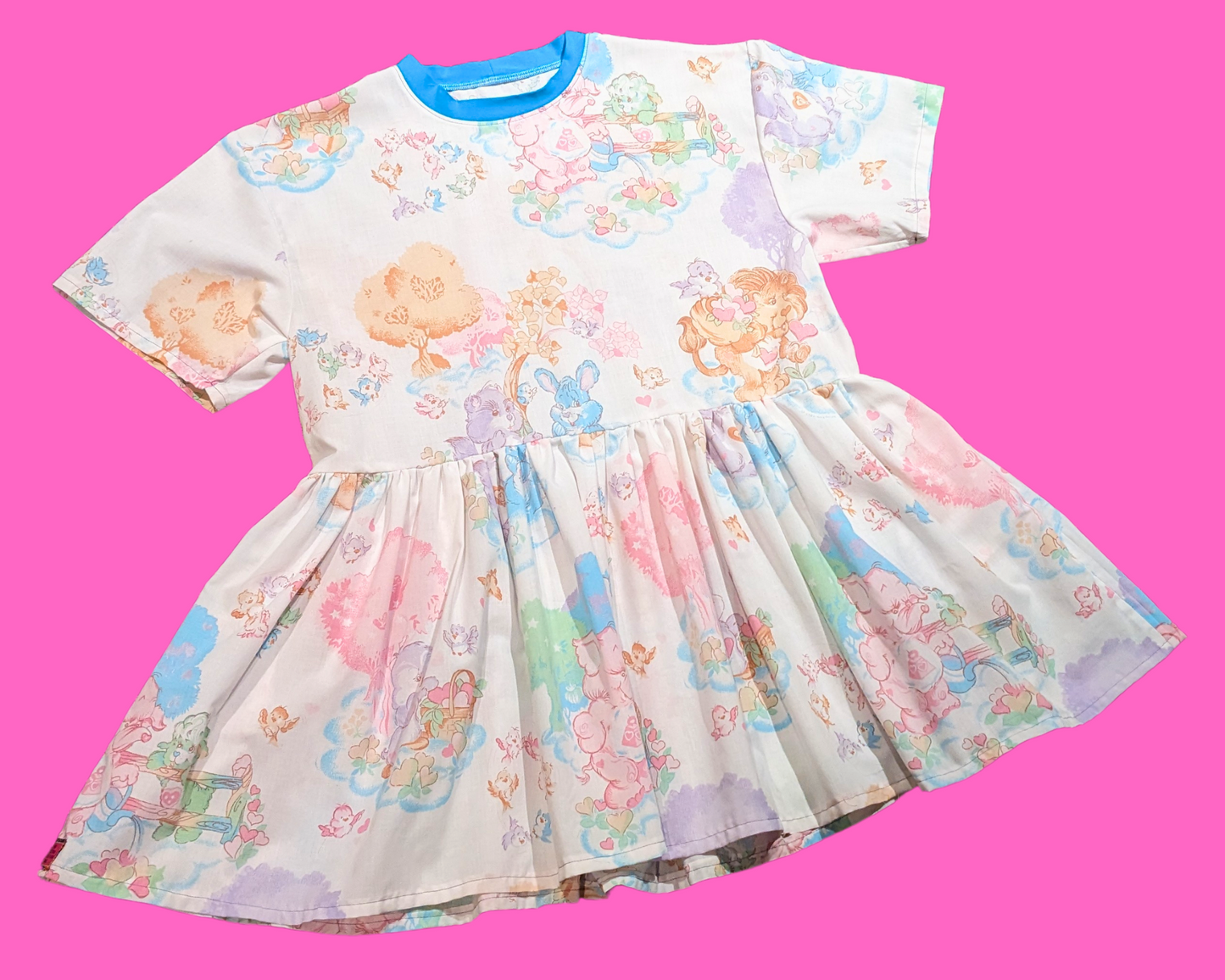 Handmade, Upcycled Carebears Bedsheet T-Shirt Dress Fits S-M-L-XL