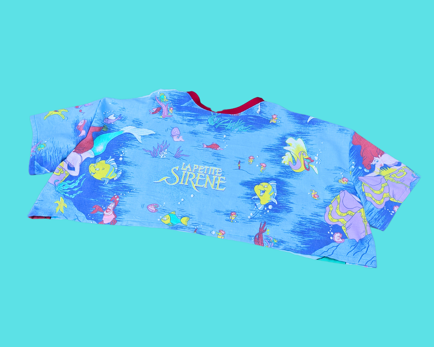 Haut court en drap de lit La Petite Sirène fait main et recyclé, taille 2XL, avec sac banane assorti