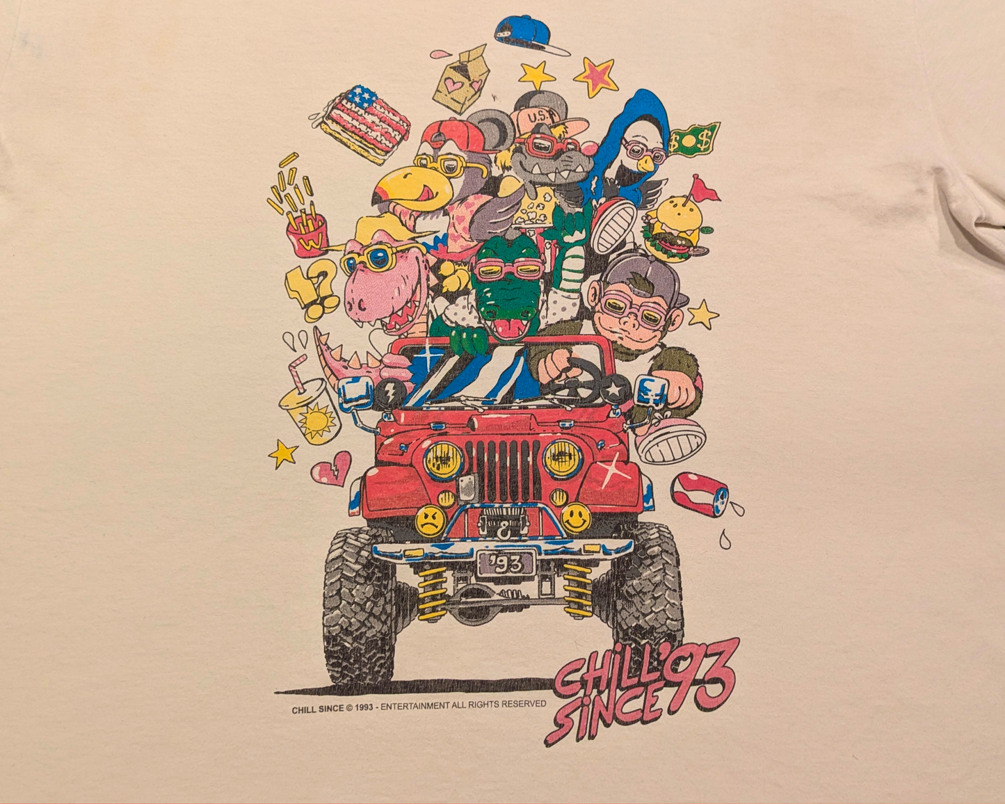 Vintage 1990's Chill Since '93 (Illustration on Both Sides) T-Shirt Size L