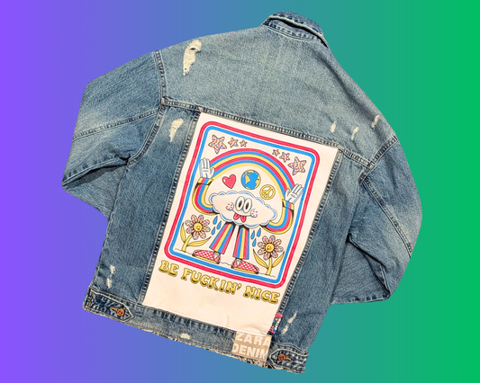 Veste en jean Be Fuckin' Nice faite à la main et recyclée, taille XS