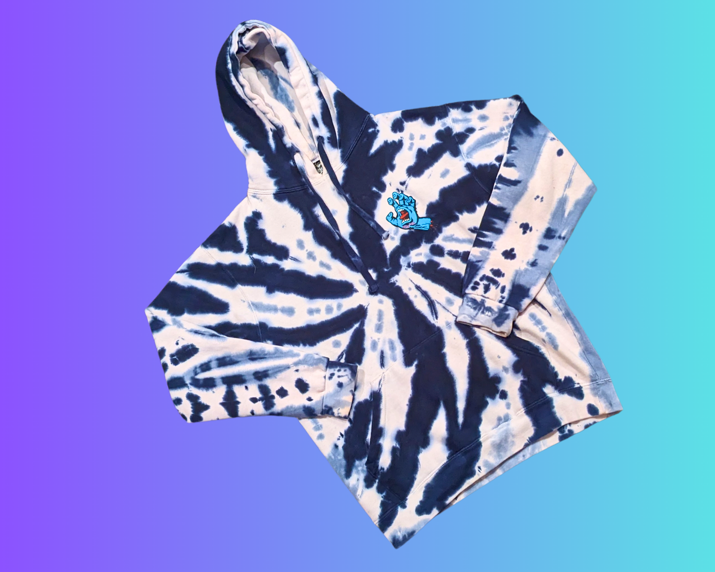 Y2K Blue and White Tie Dye Santa Cruz Hoodie by Original Santa Cruz Size S