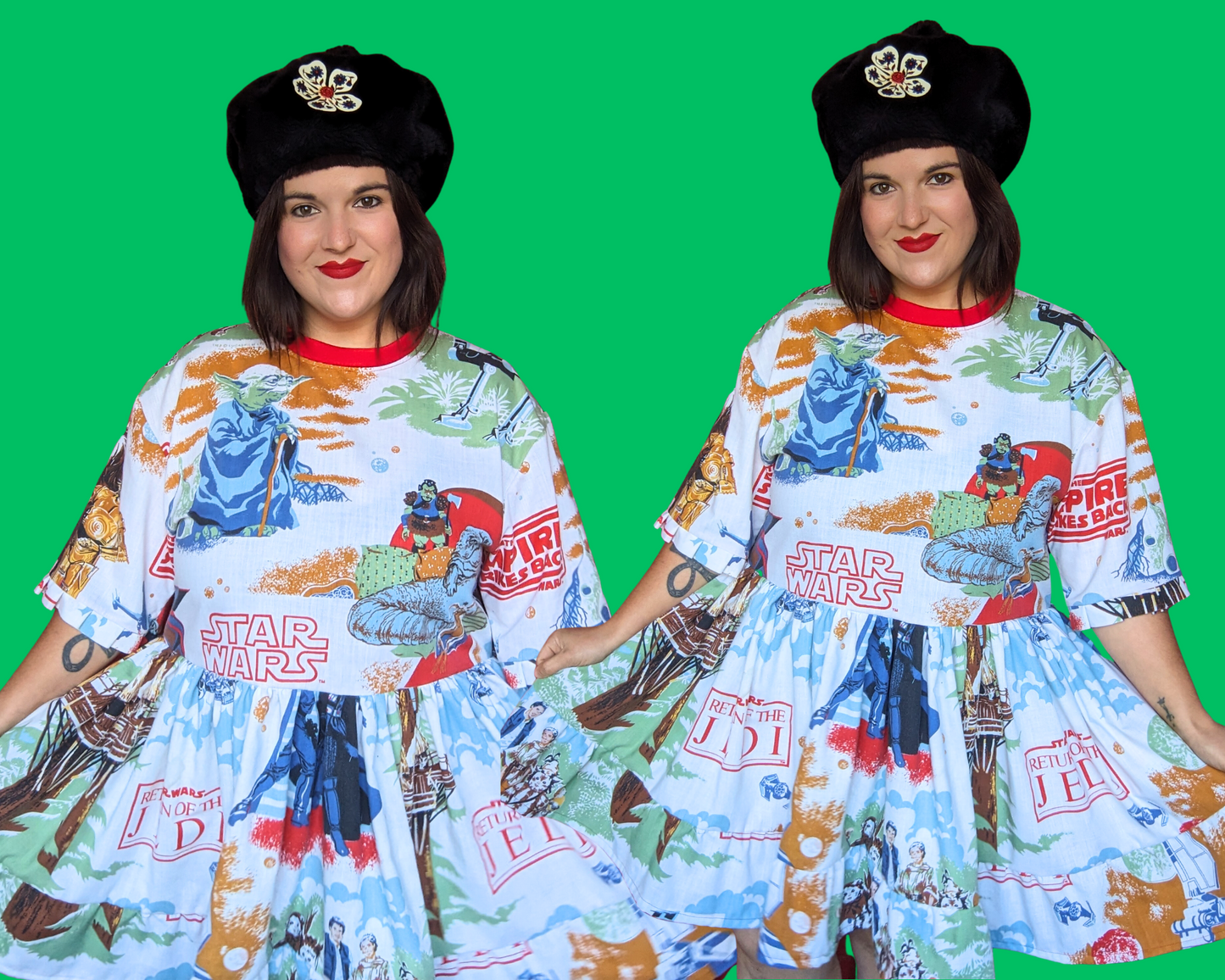 Handmade, Upcycled Vintage Star Wars The Empire Strikes Again and The Return of the Jedi Bedsheet T-Shirt Dress Fits S-M-L-XL