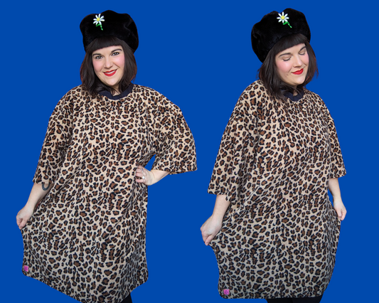 T-shirt couverture imprimé léopard vintage des années 1990, fait main et recyclé, taille XL