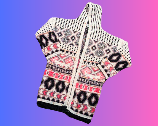 Y2K Long, Funky and Fuzzy Hoodie, Open Cardigan by Katherine Barclay Montréal Size M