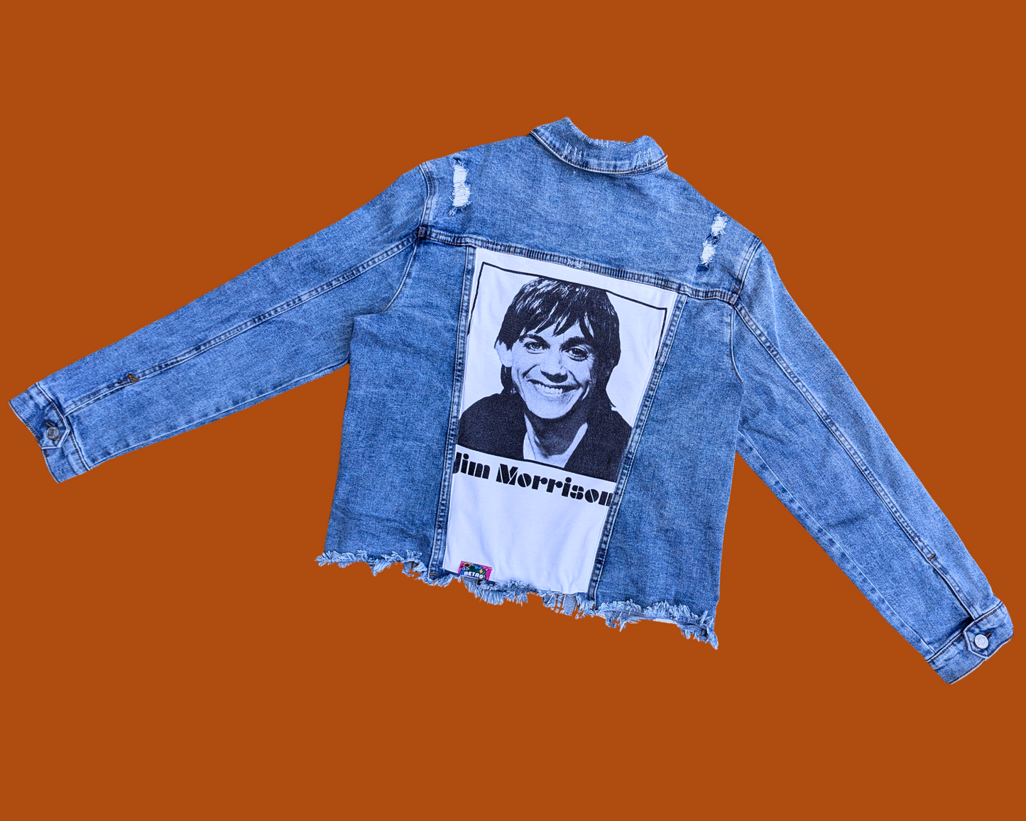 Handmade, Upcycled Jim Morrison, Iggy Pop Denim Jacket Size L