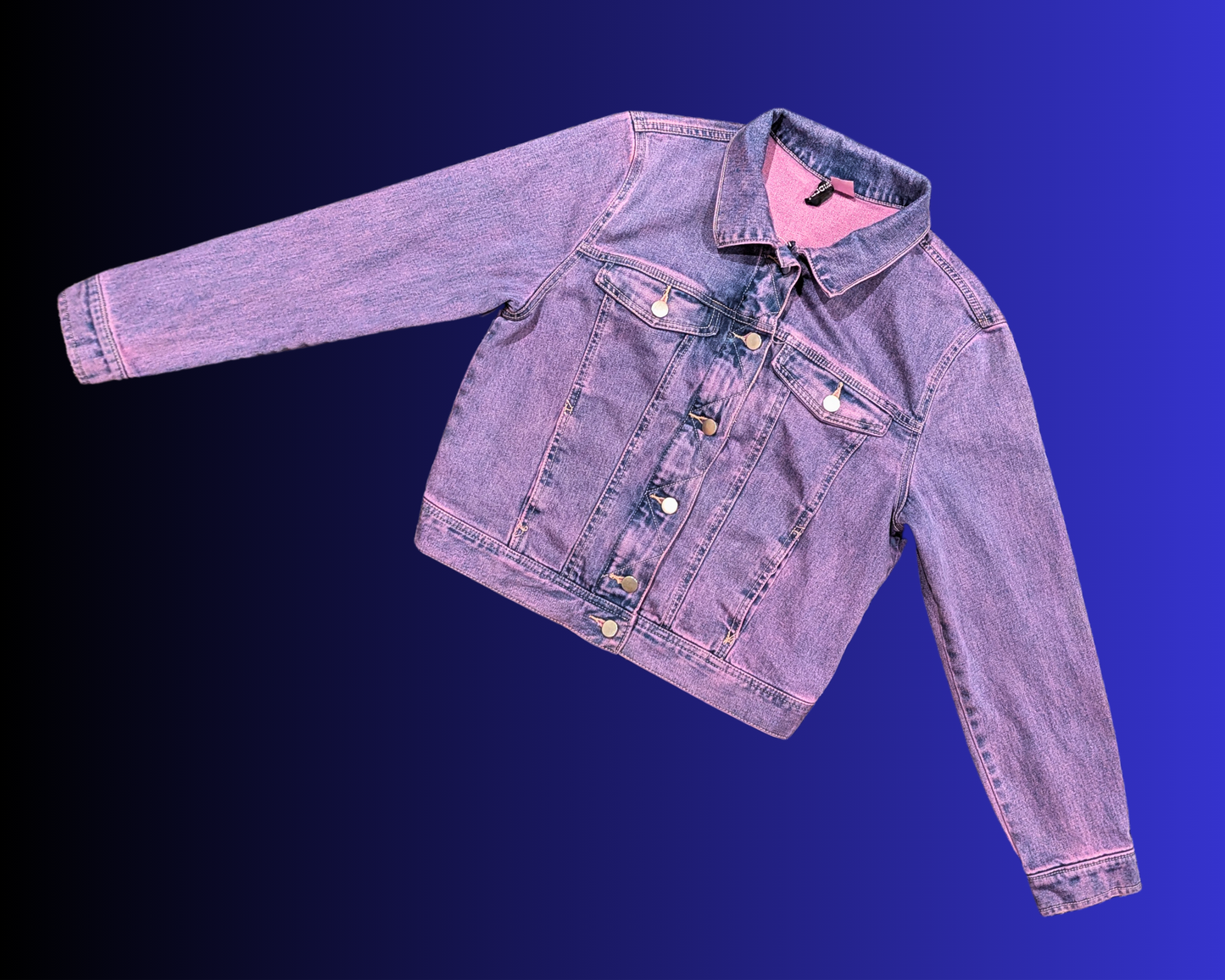 Handmade, Upcycled Kermit the Frog, The Muppets Purple Denim Jacket Size S