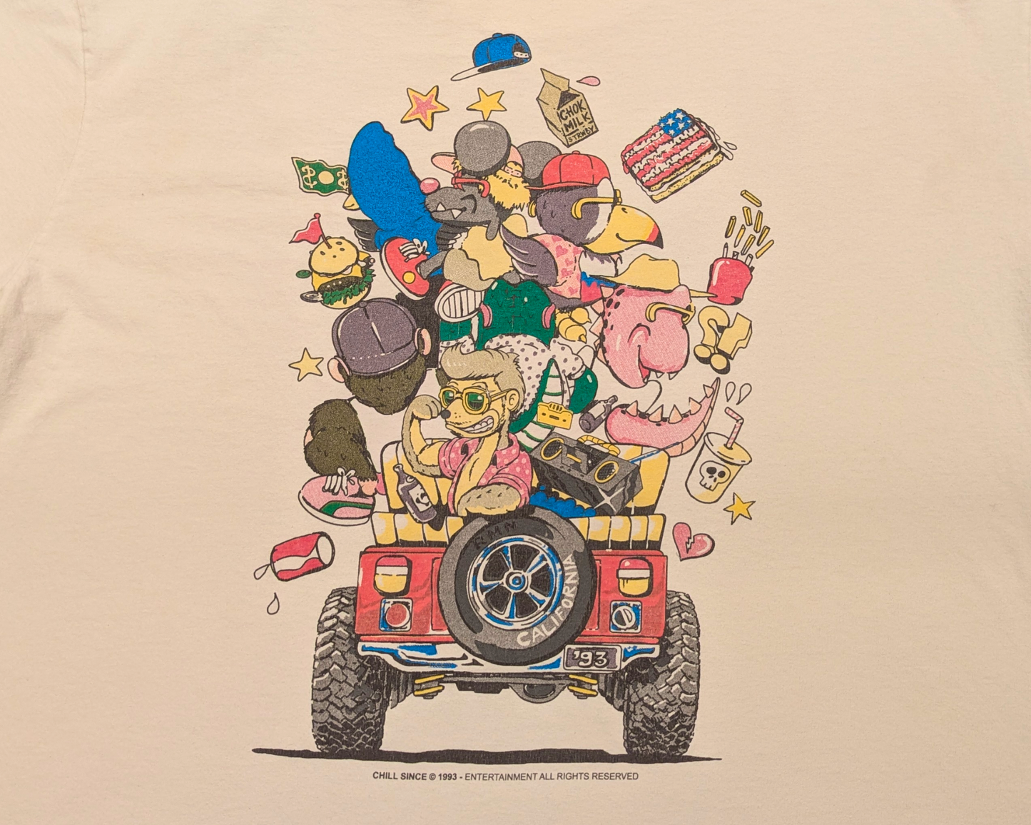 Vintage 1990's Chill Since '93 (Illustration on Both Sides) T-Shirt Size L