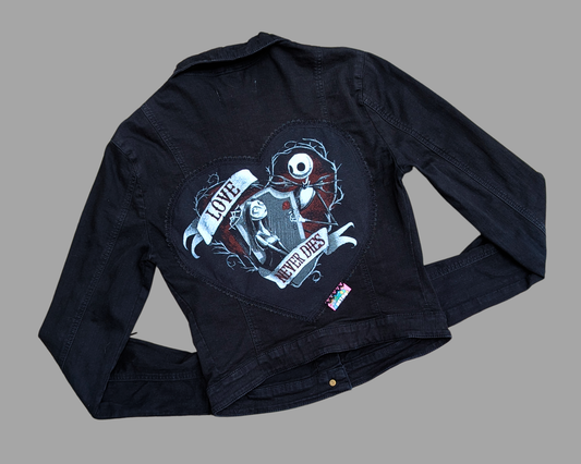 Handmade, Upcycled The Nightmare Before Christmas Black Denim Jacket Size XS