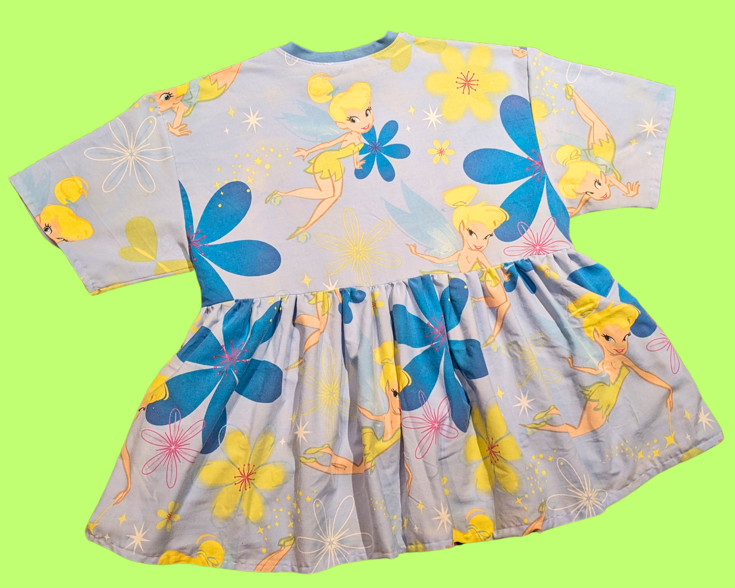 Robe t-shirt drap de lit Fée Clochette de Walt Disney, fabriquée à la main et recyclée, taille 2XL