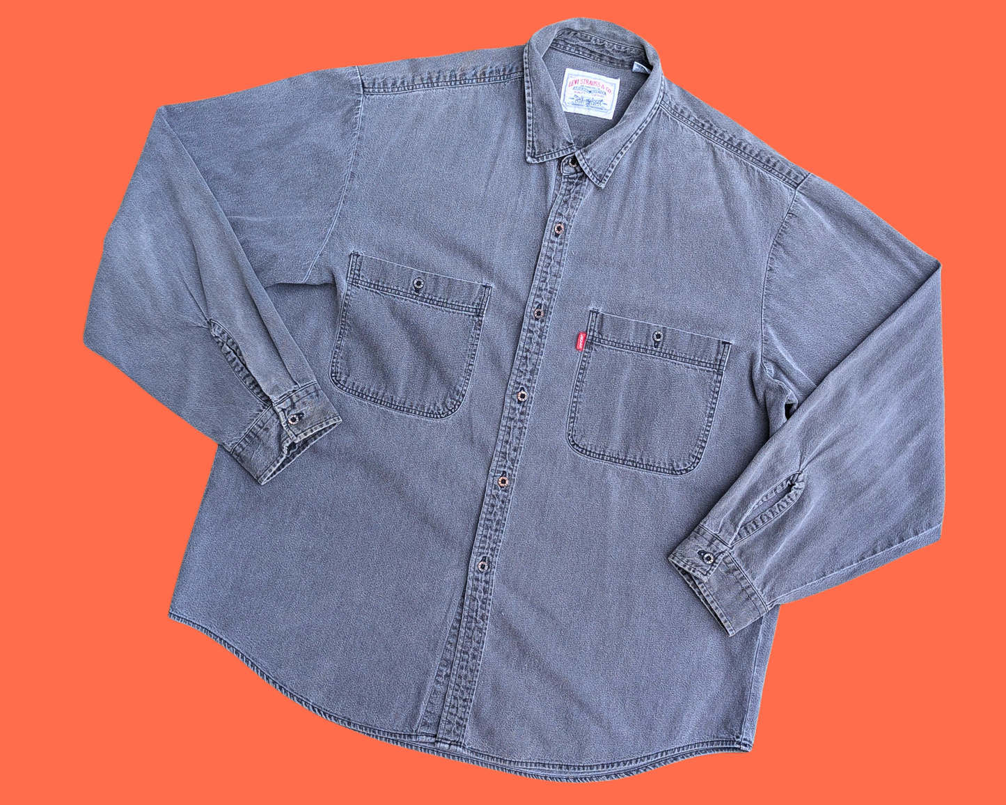 Chemise/veste en jean Levi's gris foncé, fabriquée à la main et recyclée, inspirée des films classiques Retour vers le futur, Top Gun et Pulp Fiction, taille XL
