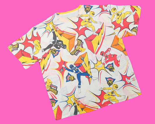 T-shirt drap de lit Power Rangers vintage des années 1990, fait main et recyclé, taille XL