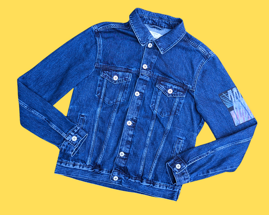 Veste en jean Carlton Banks, Le Prince de Bel Air, faite à la main et recyclée, taille M