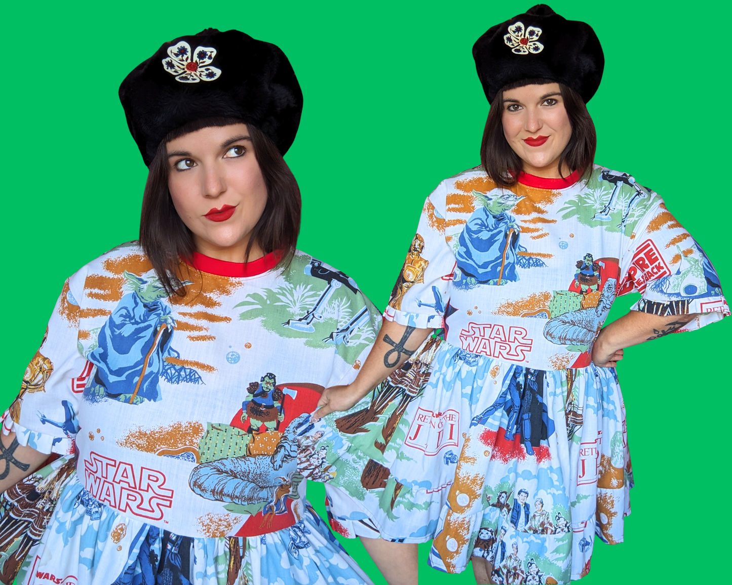 Handmade, Upcycled Vintage Star Wars The Empire Strikes Again and The Return of the Jedi Bedsheet T-Shirt Dress Fits S-M-L-XL