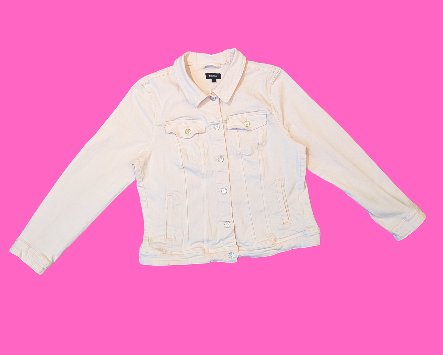 Veste en jean rose clair faite à la main et recyclée, taille XL