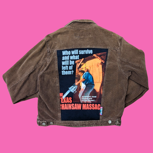 The Texas Chainsaw Massacre Upcycled T-Shirt Brown Corduroy Jacket Size M