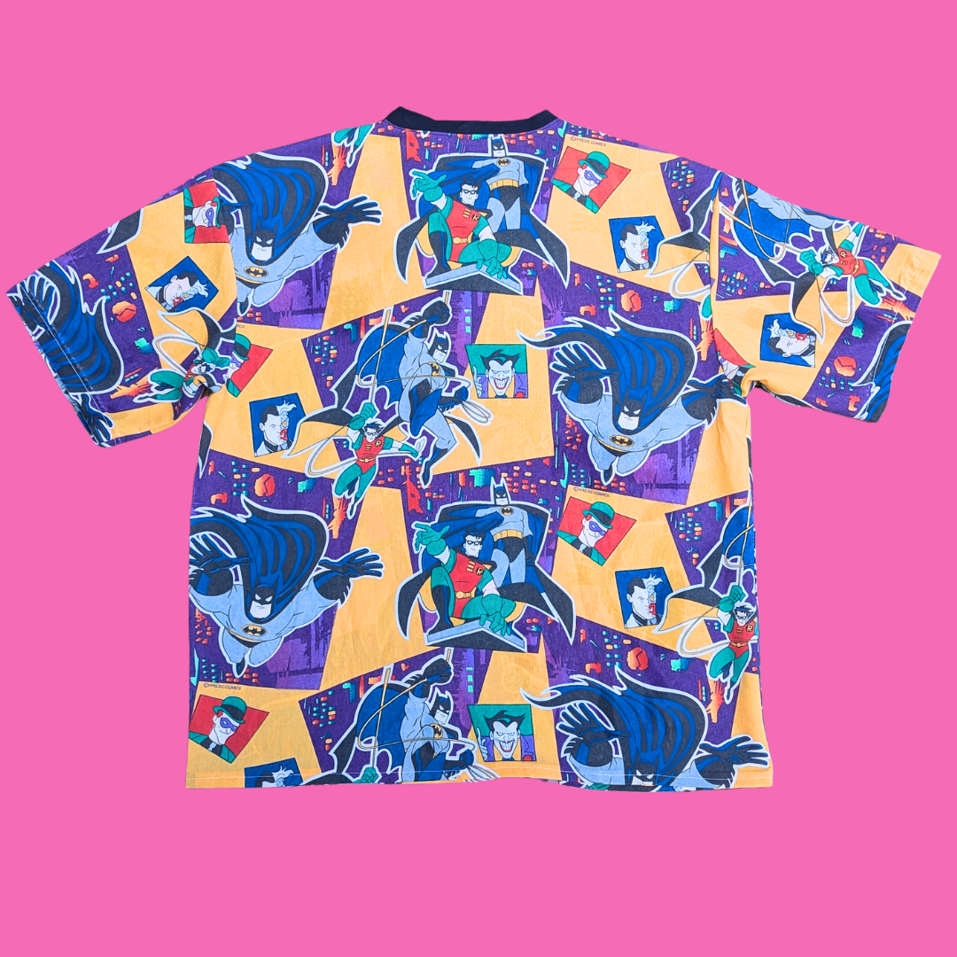 Handmade, Upcycled Batman Bedsheet T-Shirt Oversized L-XL, Fitted 2XL