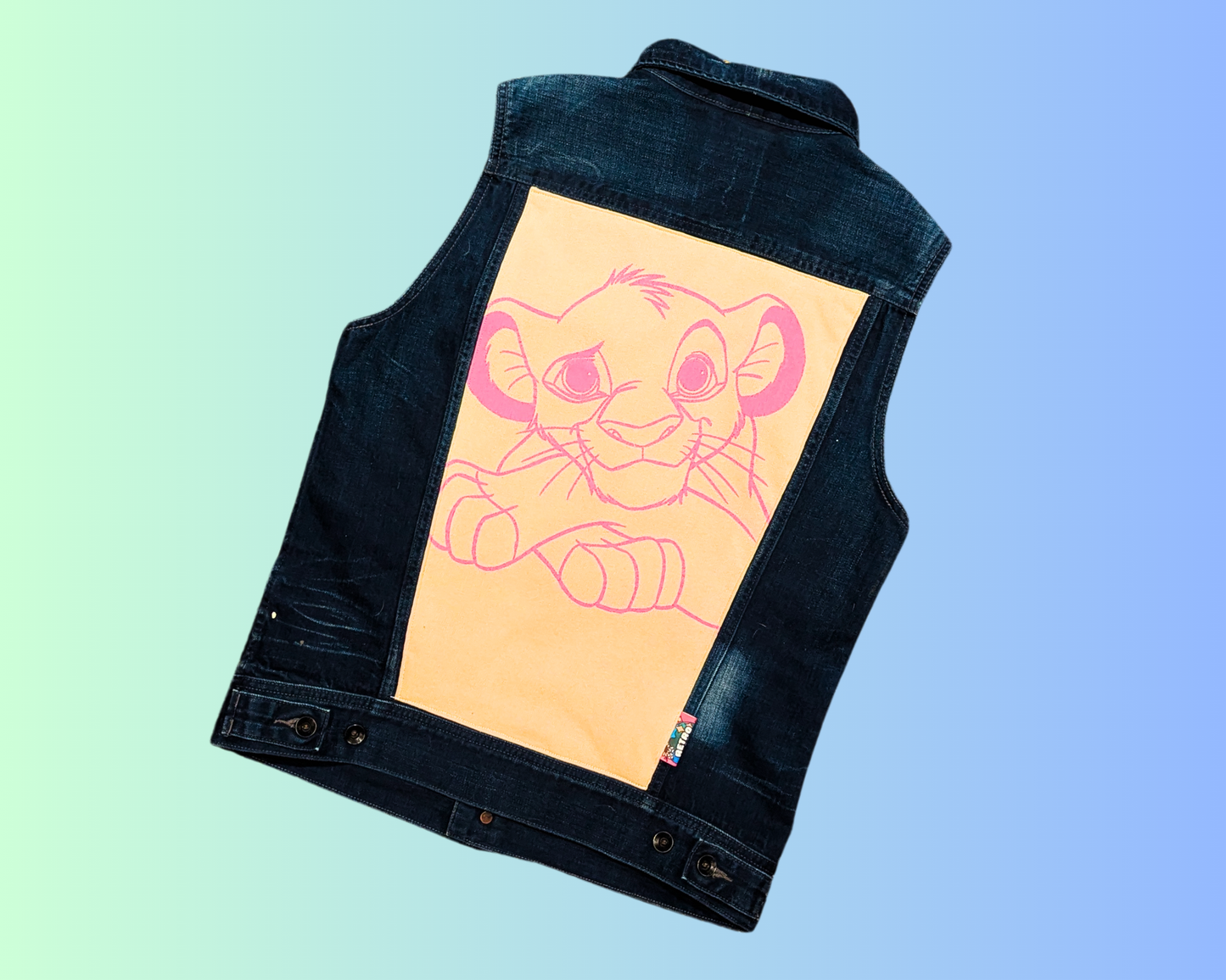 Handmade, Upcycled The Lion King, Simba Denim Vest Size M