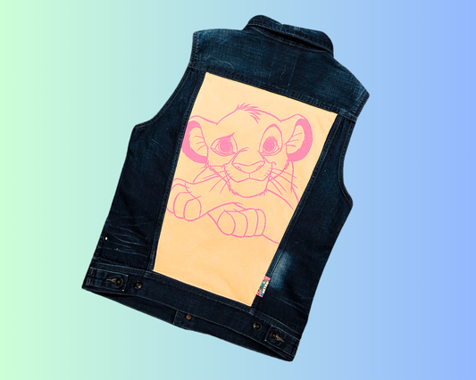 Gilet en jean Simba Le Roi Lion fait main et recyclé, taille M