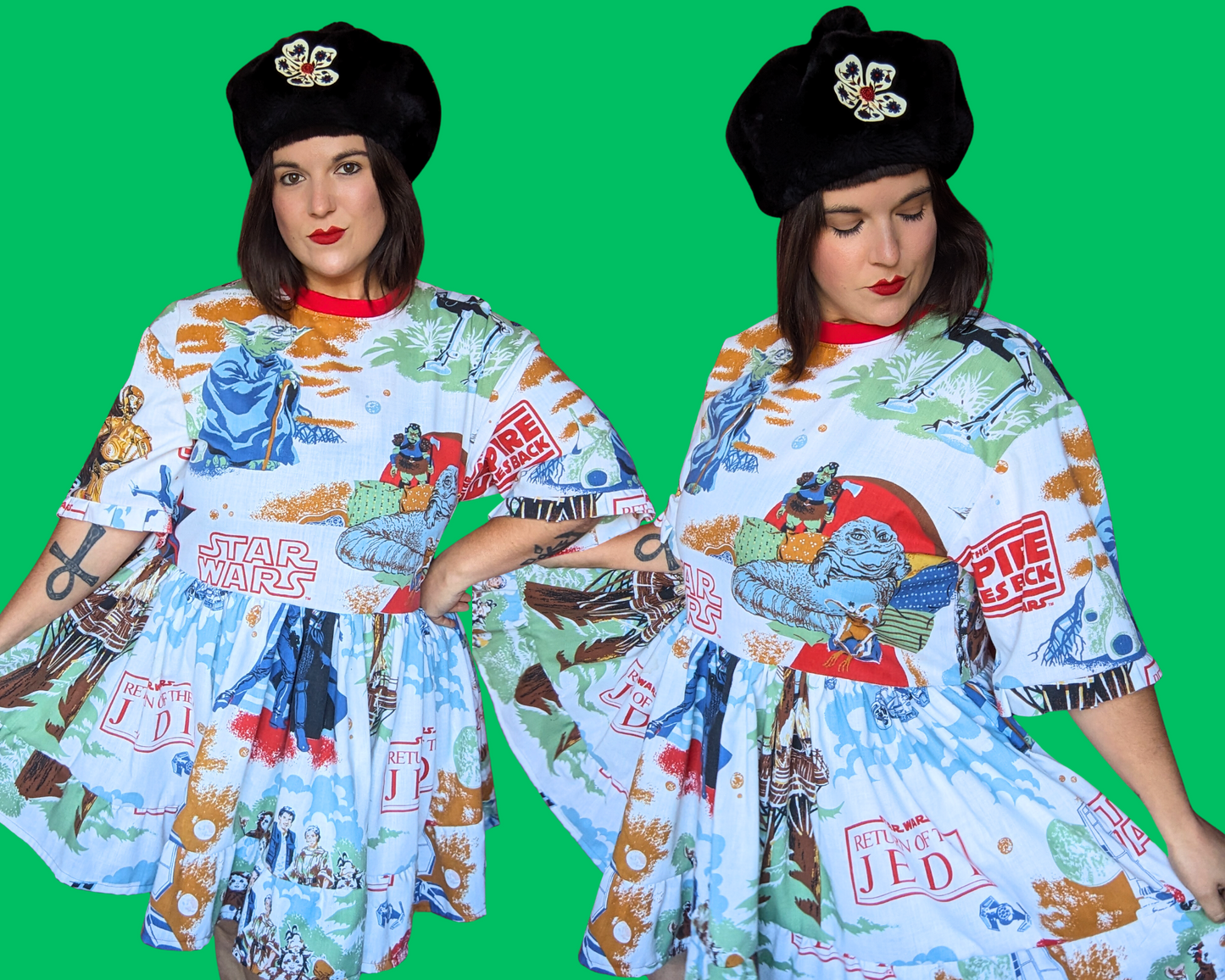 Handmade, Upcycled Vintage Star Wars The Empire Strikes Again and The Return of the Jedi Bedsheet T-Shirt Dress Fits S-M-L-XL