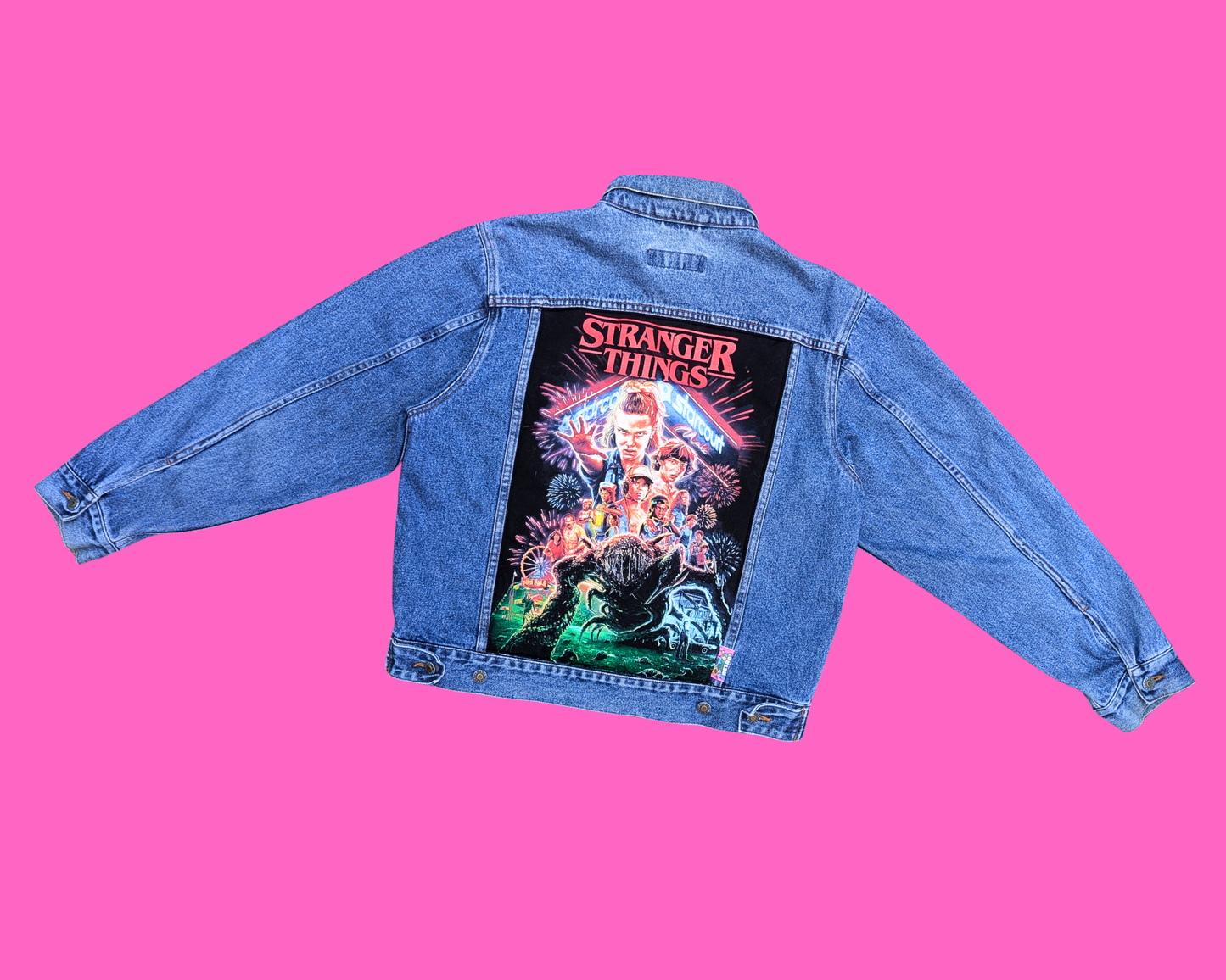 Handmade, Upcycled Stranger Things Denim Jacket Size M