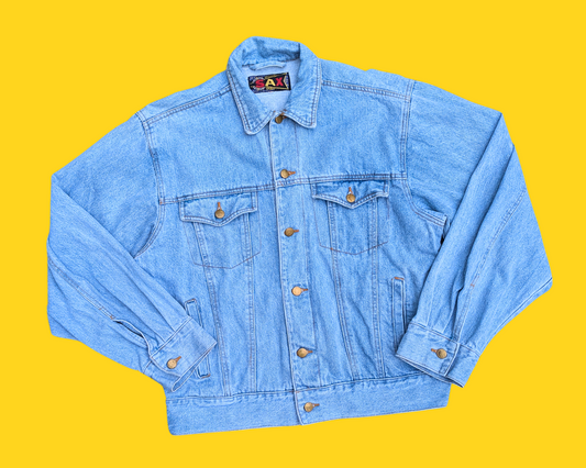 Veste en jean The Berenstain Bears, fabriquée à la main et recyclée, taille L
