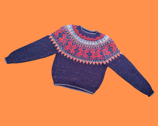 Pull vintage en tricot, crocheté et coloré des années 1980, taille L