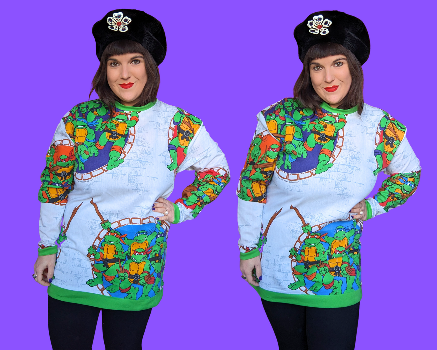 Pull Tortues Ninja surdimensionné fait main et recyclé, taille M