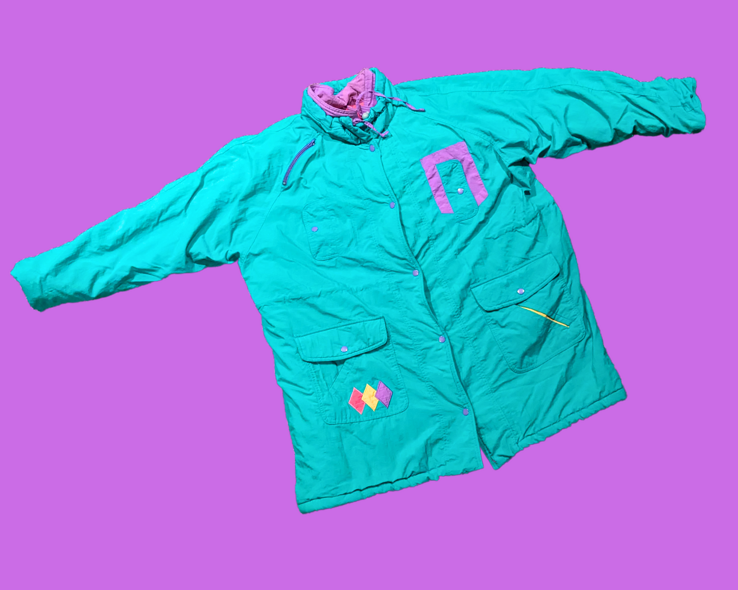 Veste d'hiver vintage des années 1980, verte et funky, taille XL